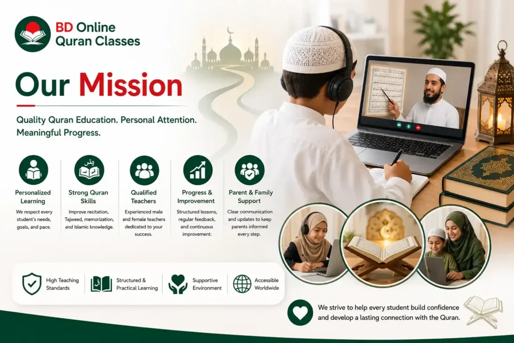 BD Online Quran Classes mission focused on personalized Quran learning, qualified teachers, and meaningful student progress.